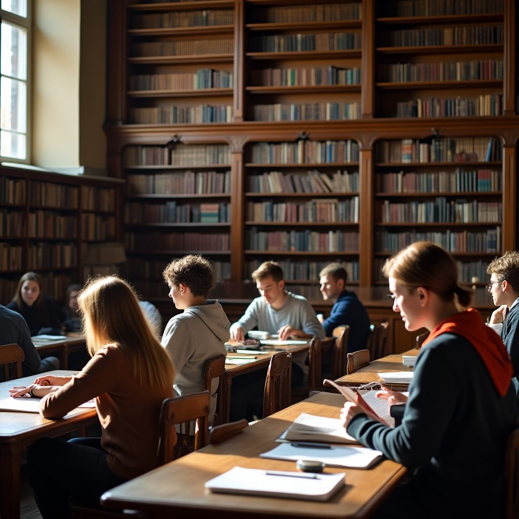 Studenti v české univerzitní knihovně