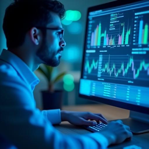 Analyst reviewing trend data graphs on screen